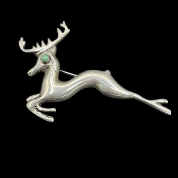 Vintage Old Sterling Silver Turquoise Mexico Deer Stag Brooch Buck - Picture 8 of 13